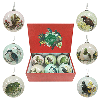 100%NZ Christmas Baubles Box of 6 - Native Bird