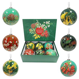 100%NZ Christmas Baubles Box of 6 - Native Plant